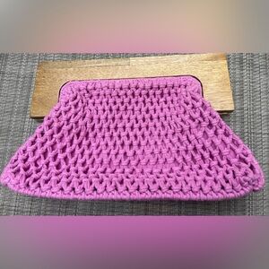 A New Day Pink Cotton Crochet Wood Handle Clutch